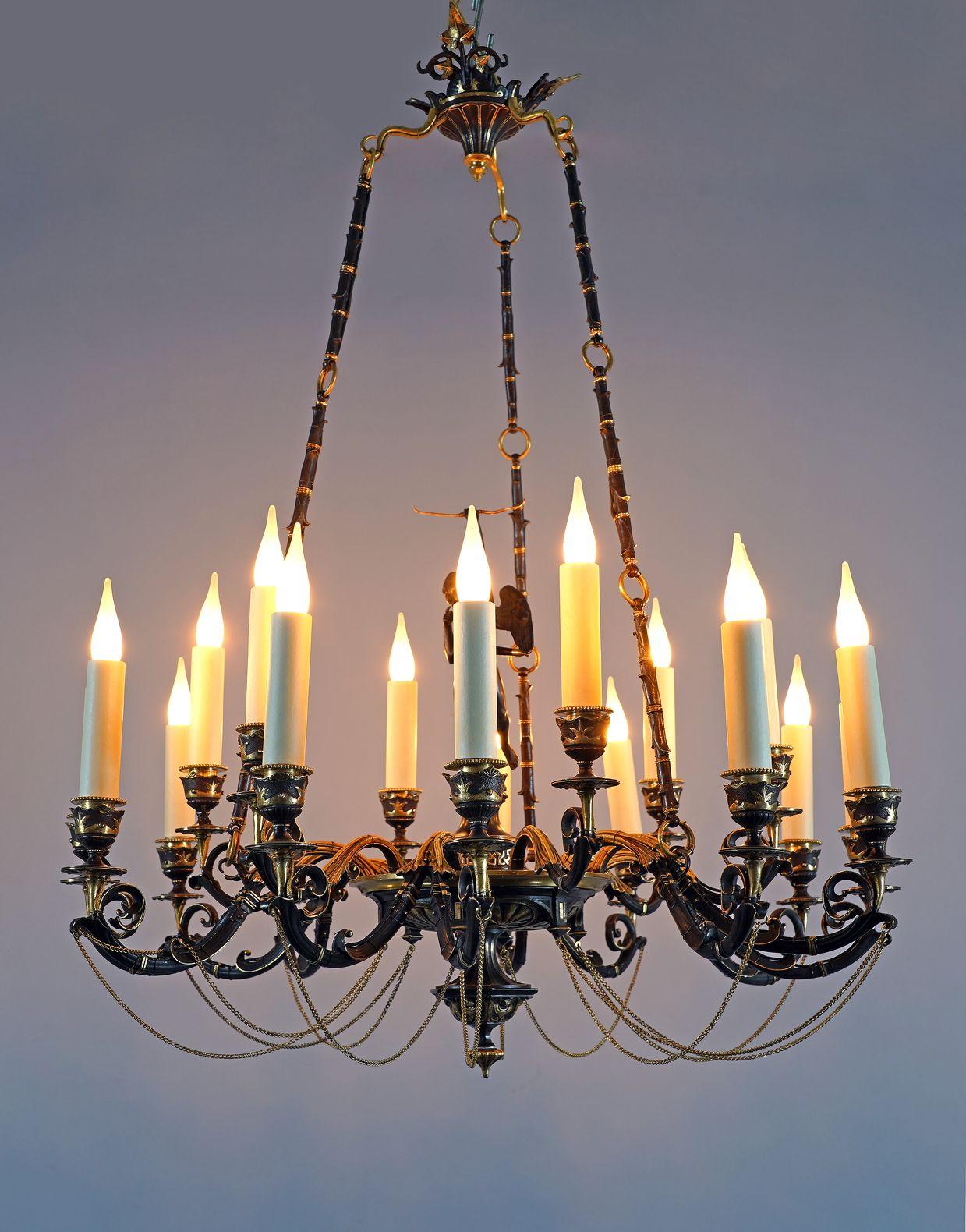 French A. Delafontaine & H. Cahieux Neo-Greek «Cupid» Chandelier, France, circa 1850 For Sale