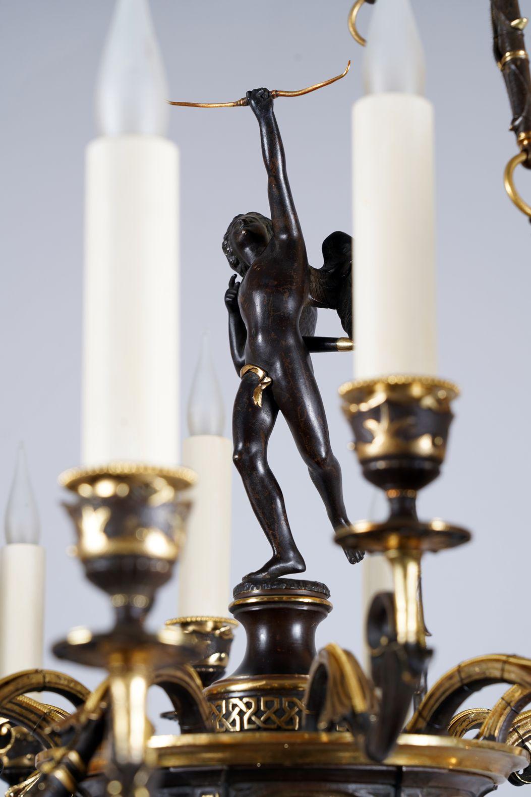 Bronze A. Delafontaine & H. Cahieux Neo-Greek «Cupid» Chandelier, France, circa 1850 For Sale