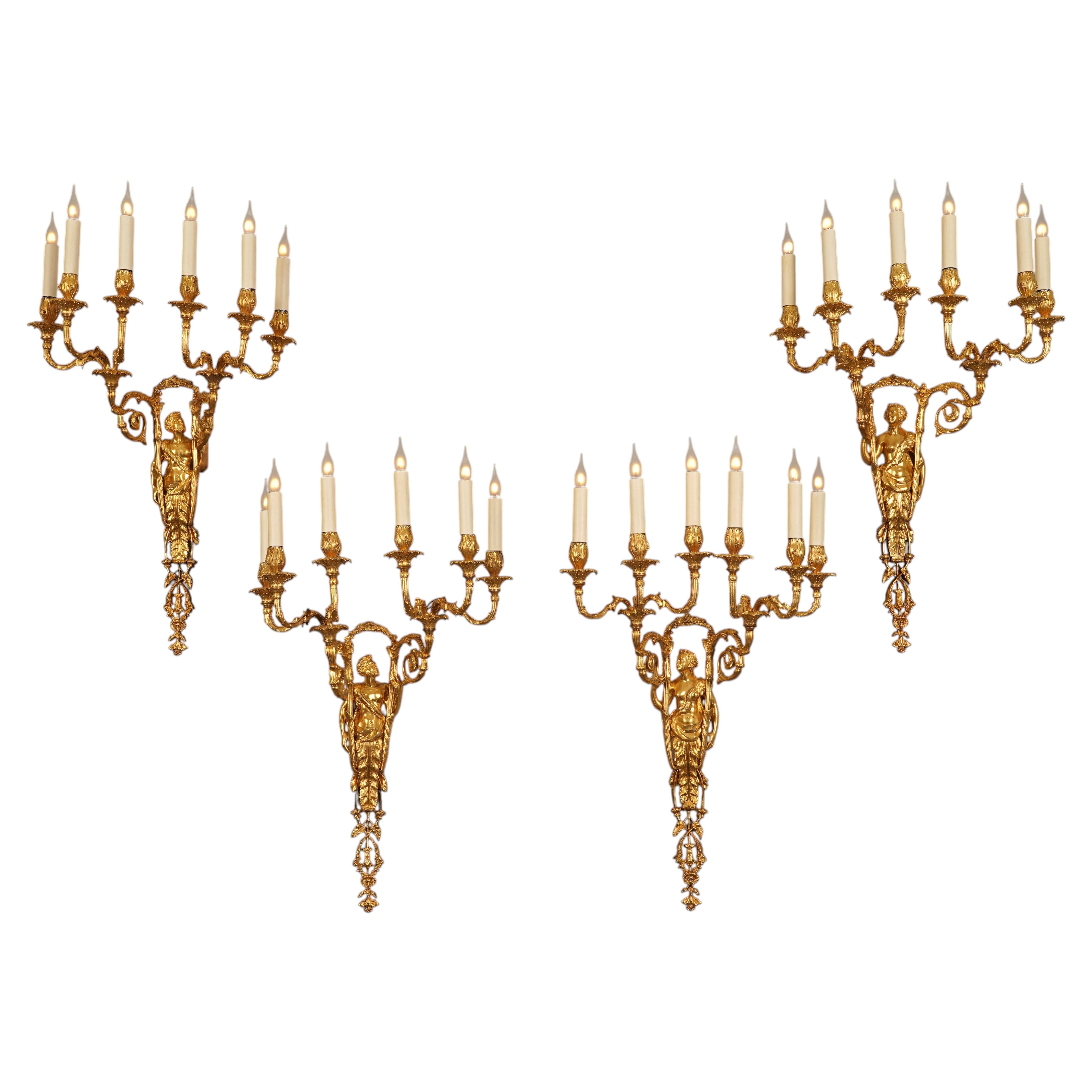 A. Delafontaine, Set of Four Sconces "Hercules and Omphale", France, circa 1890 For Sale