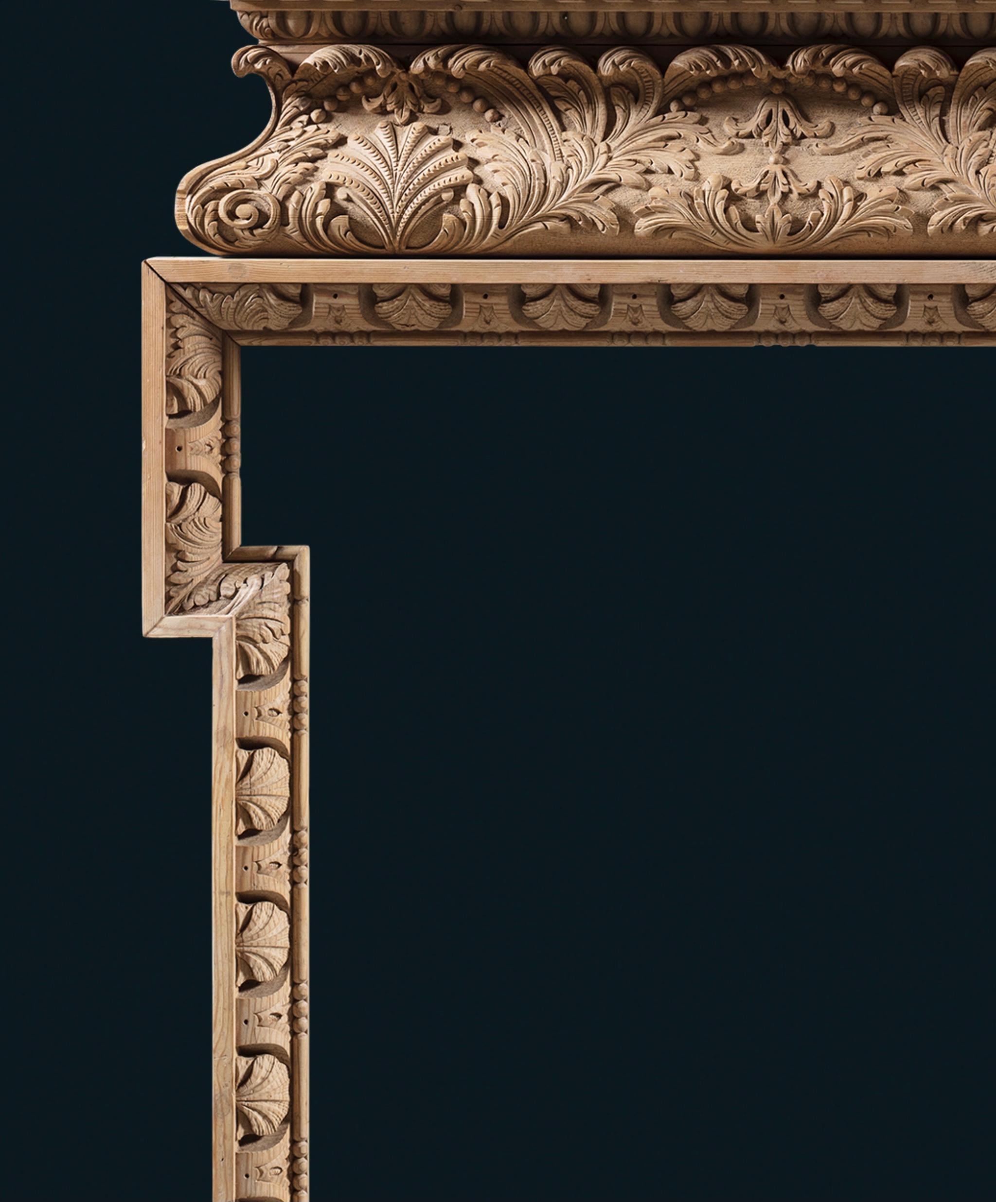 18th Century and Earlier A Delicate 18th Century English Carved Pine Chimneypiece For Sale