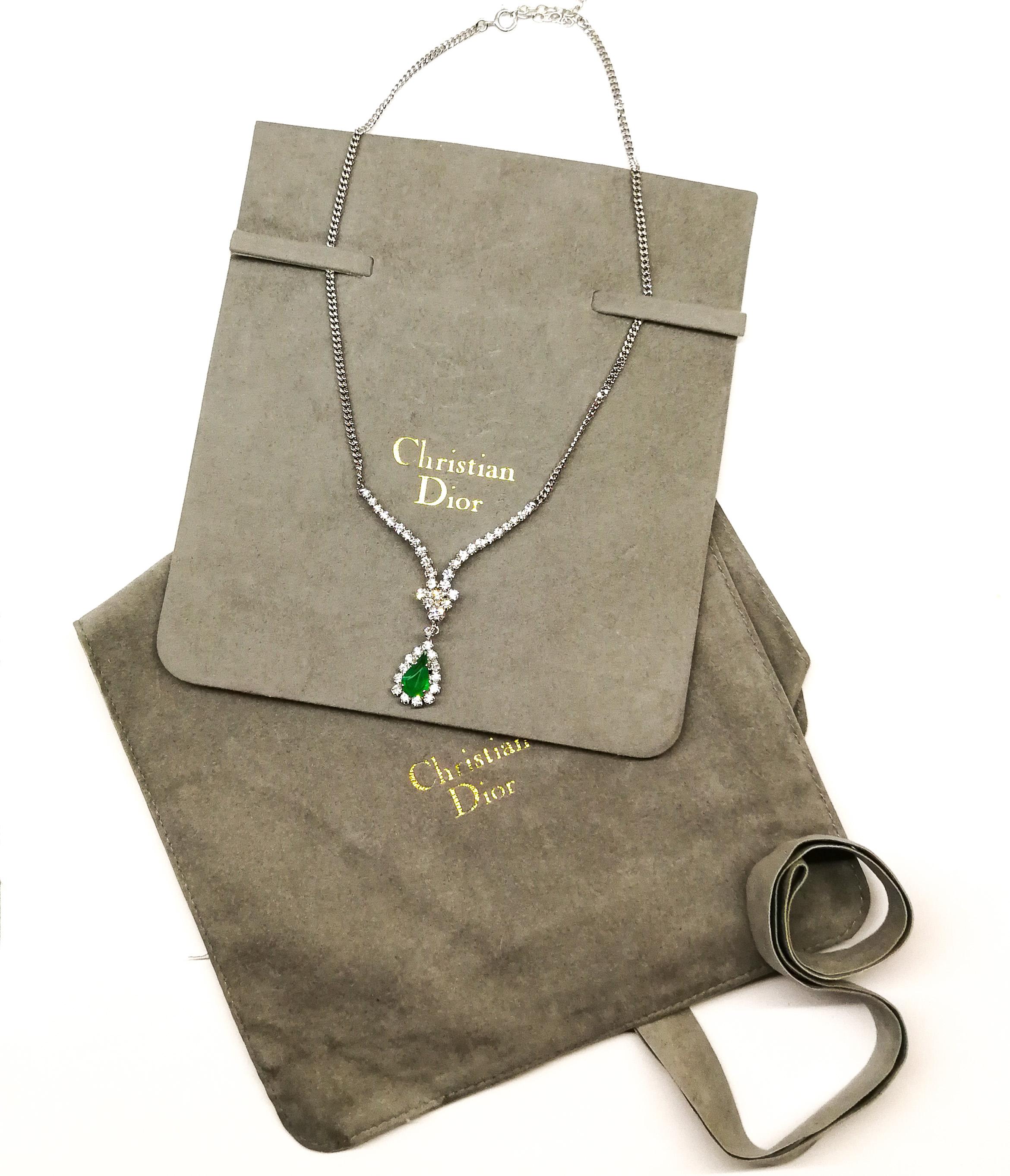 A delicate emerald and clear paste pendant necklace, Christian Dior, 1970s 2