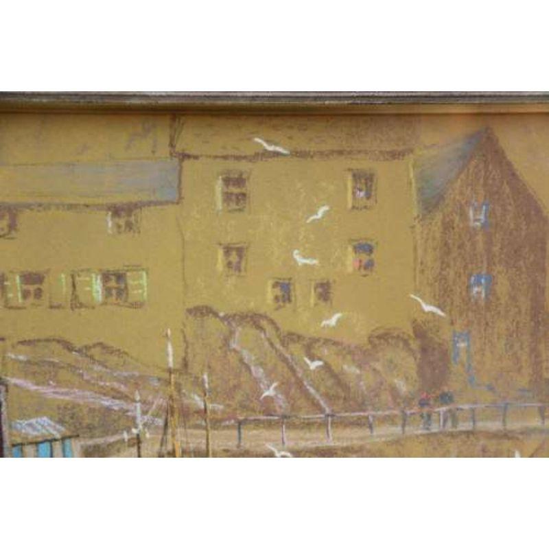 A Delightful Pastel Drawing of The Harbour Polperro, Cornwall c 1950 In Good Condition For Sale In Central England, GB