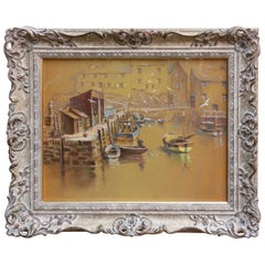 A Delightful Pastel Drawing of The Harbour Polperro, Cornwall c 1950