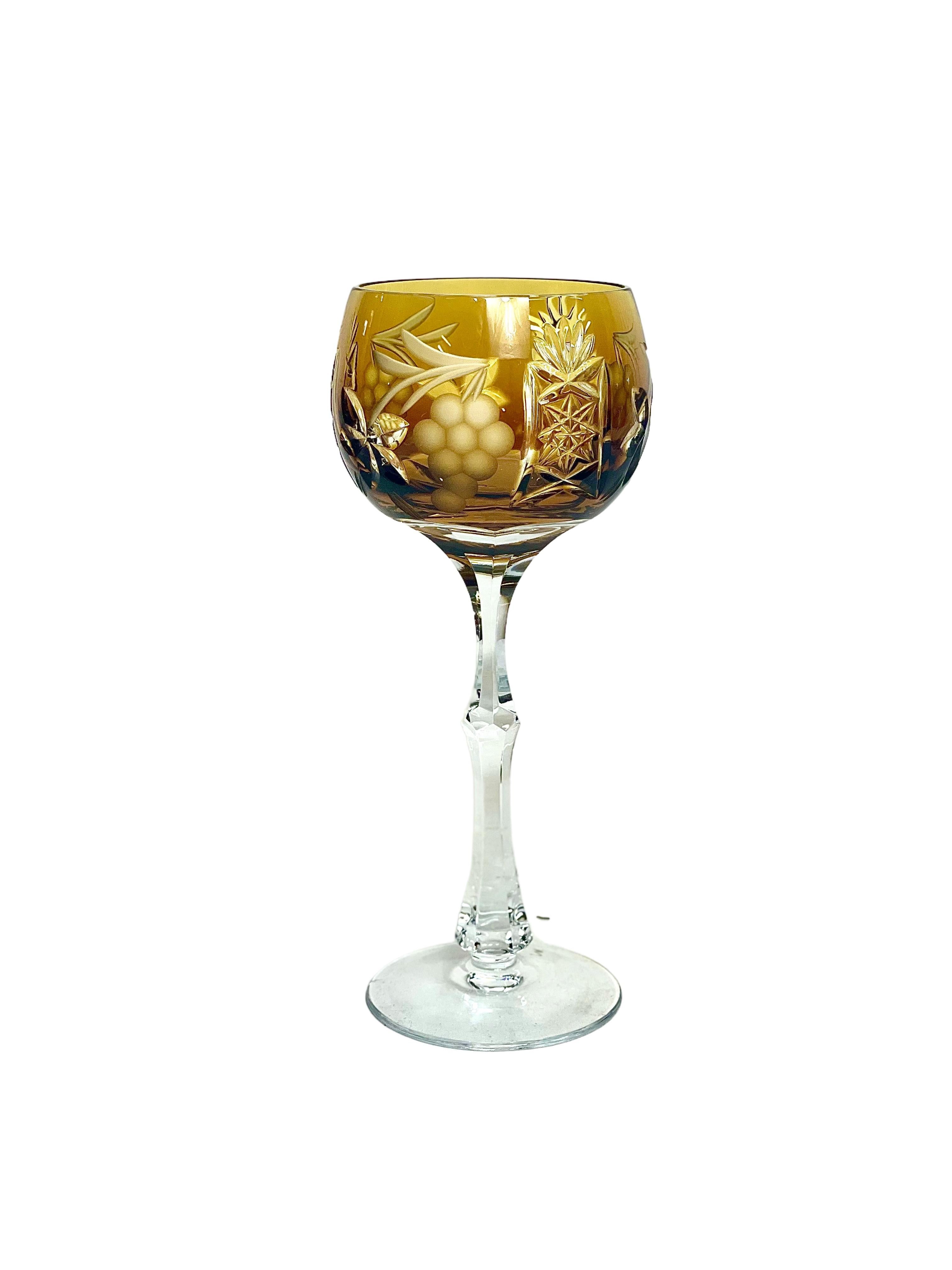 20th Century Delightful Set of Six Multi-Coloured Crystal Rhine Wine Glasses