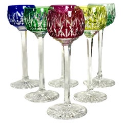 Vintage Set of Six Saint Louis Coloured Crystal Liqueur Glasses