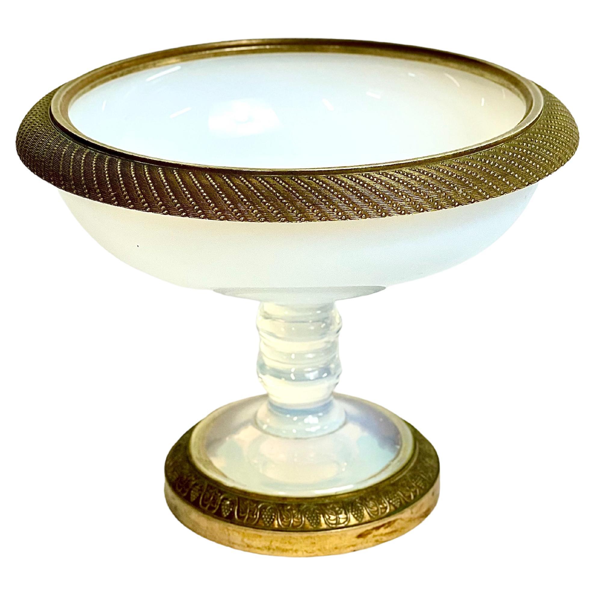 French 19th Century Opaline Glass Bowl with Pedestal  For Sale