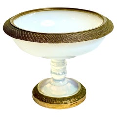 Antique French 19th Century Opaline Glass Bowl with Pedestal 