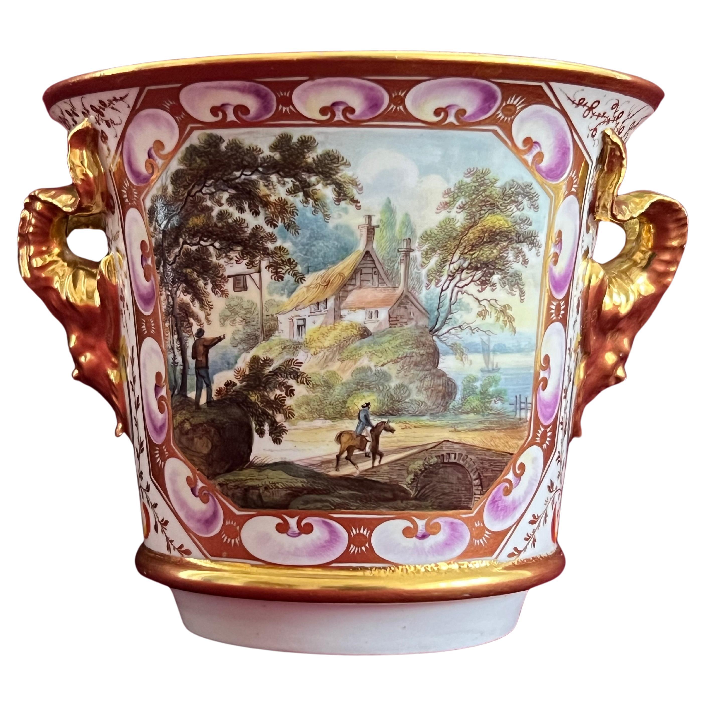 A Derby Porcelain Cache Pot decorated by John Brewer c.1815 For Sale