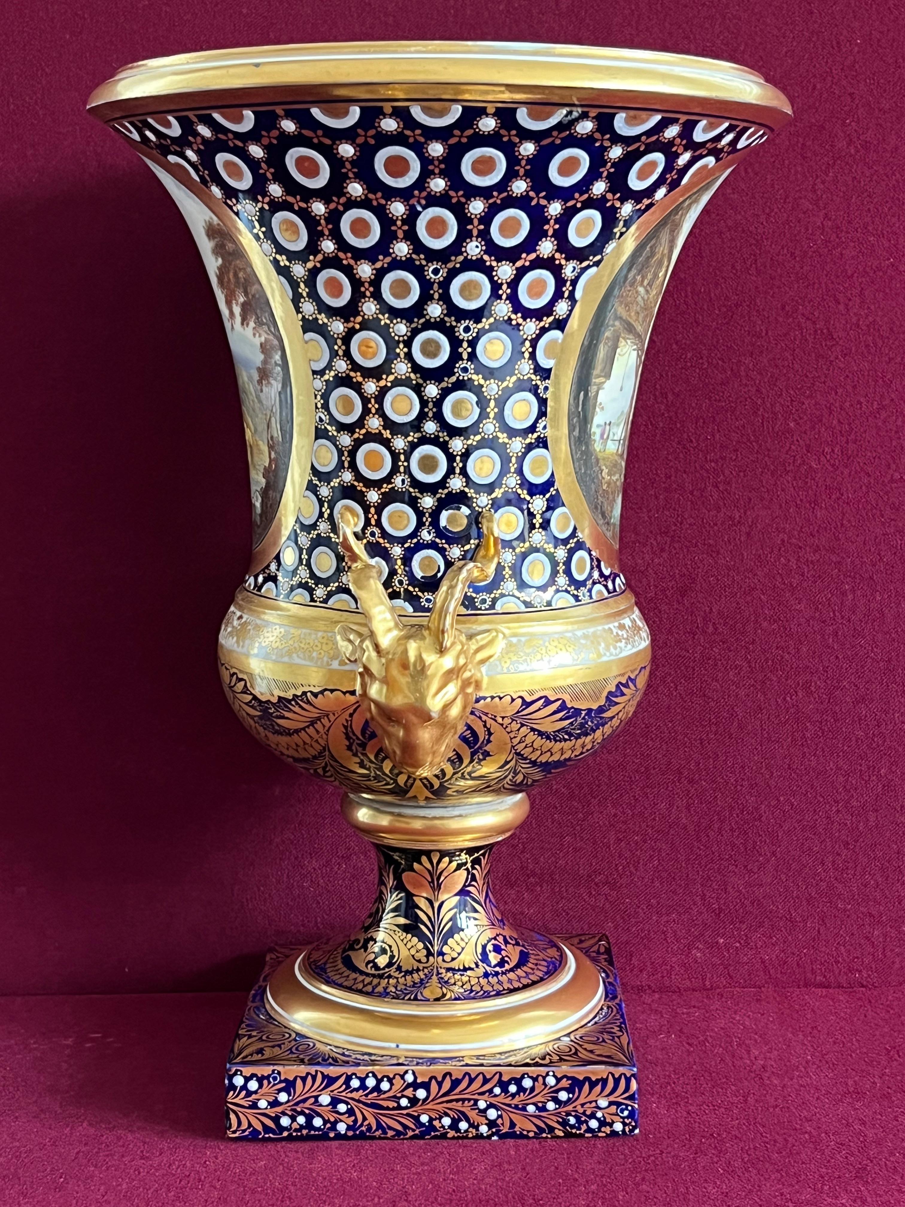 British A Derby Porcelain Campana Vase decorated by John Brewer c.1810 For Sale