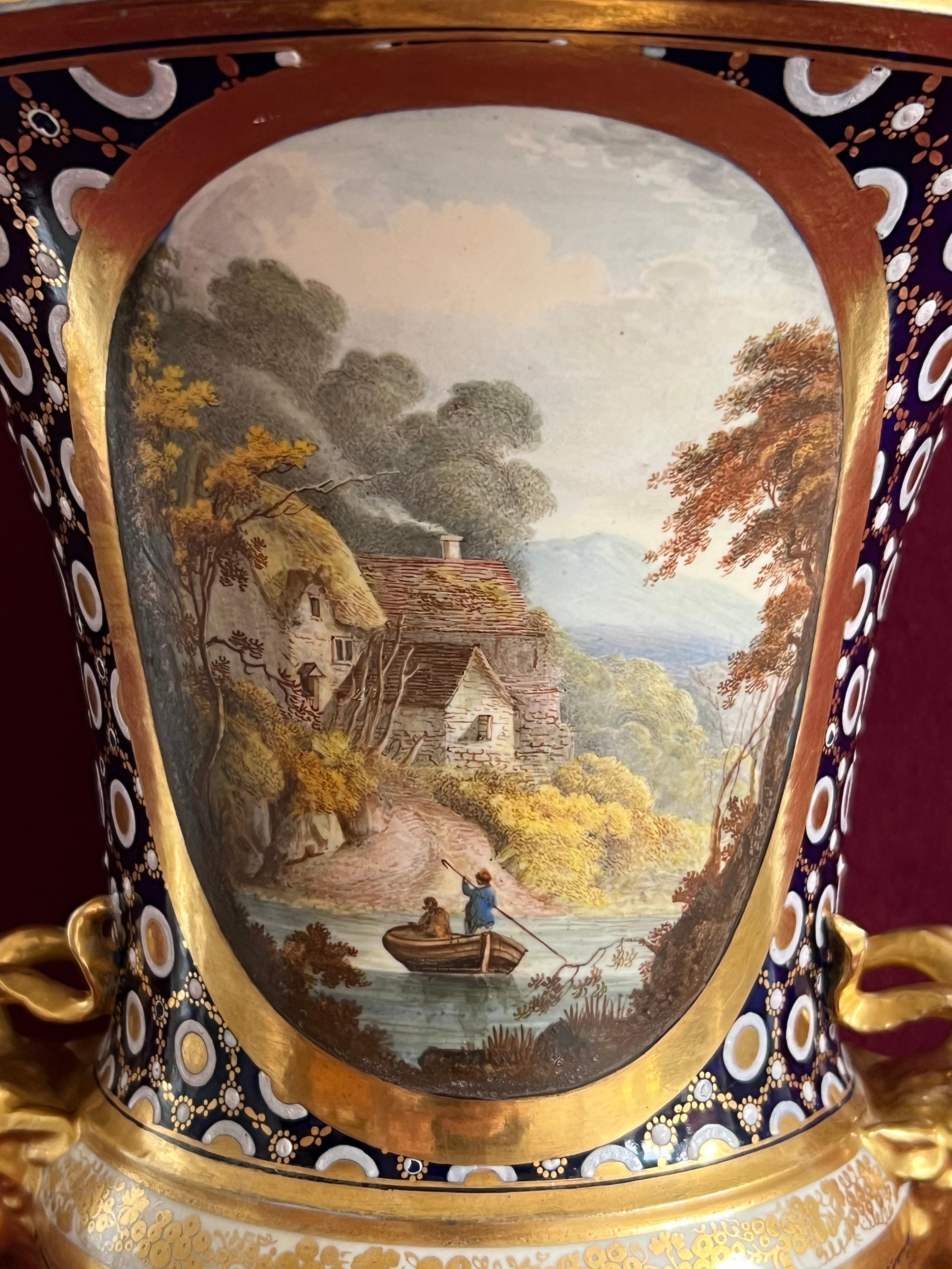Eine Campana-Vase aus Derby-Porzellan, dekoriert von John Brewer um 1810 (19. Jahrhundert) im Angebot