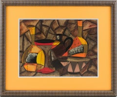 Vintage Cubist Still Life Gouache Painting by A Derek Ching