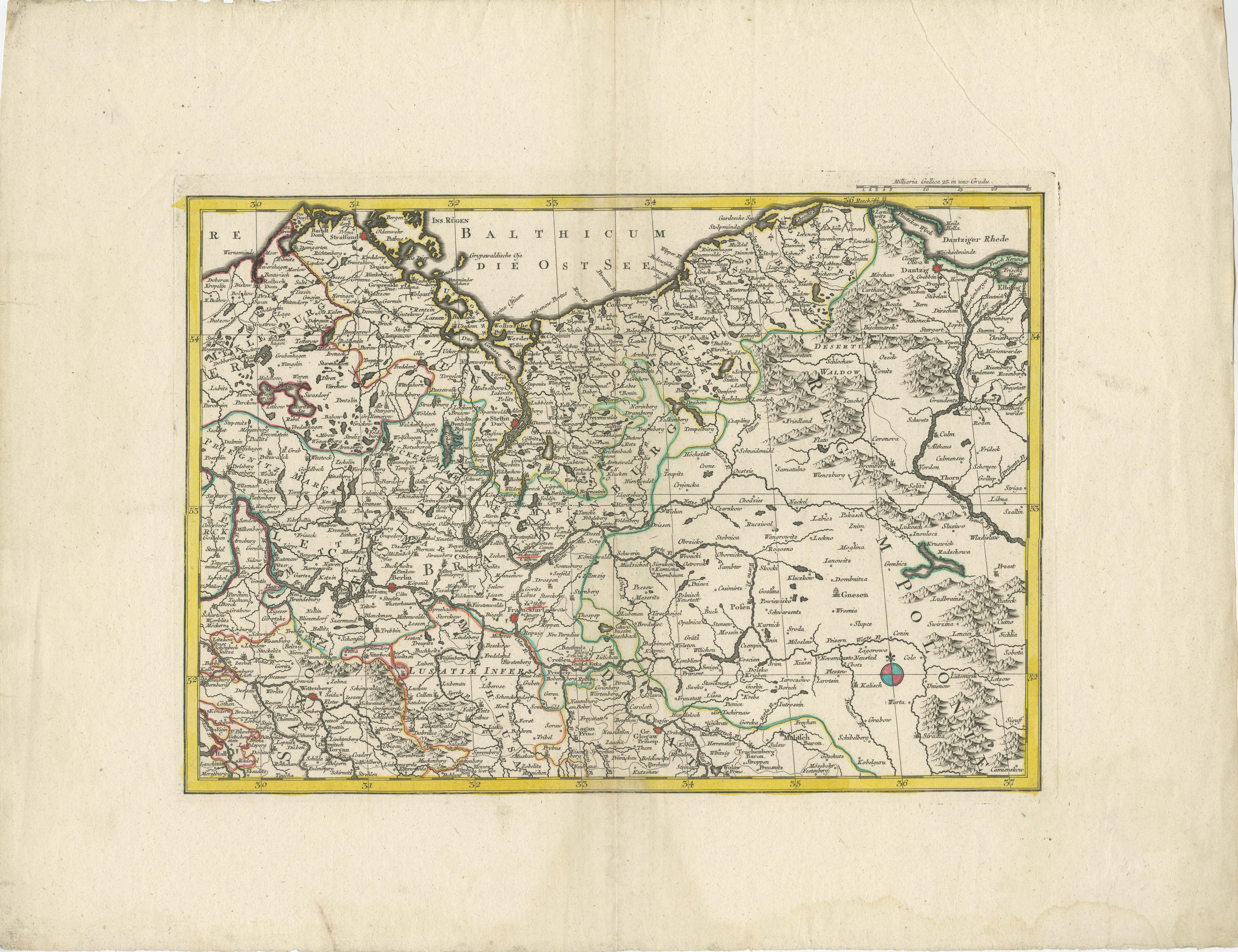 Engraved A Detailed Mid-18th Century German Map of North-Central Europe For Sale