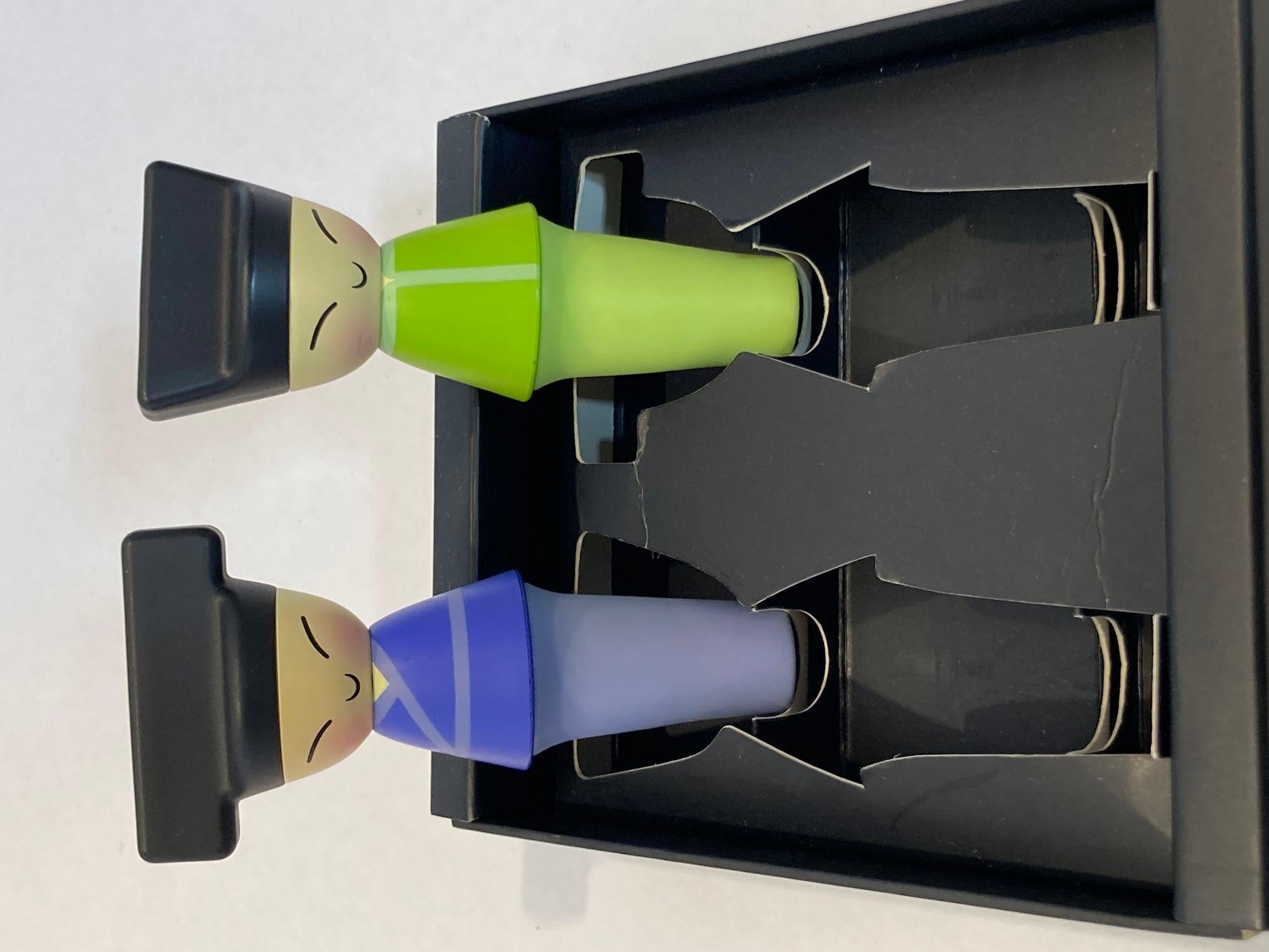 Juego de 2 tapones para botellas A di Alessi King y Queen Chin en azul y verde en Bueno estado para la venta en North Hollywood, CA