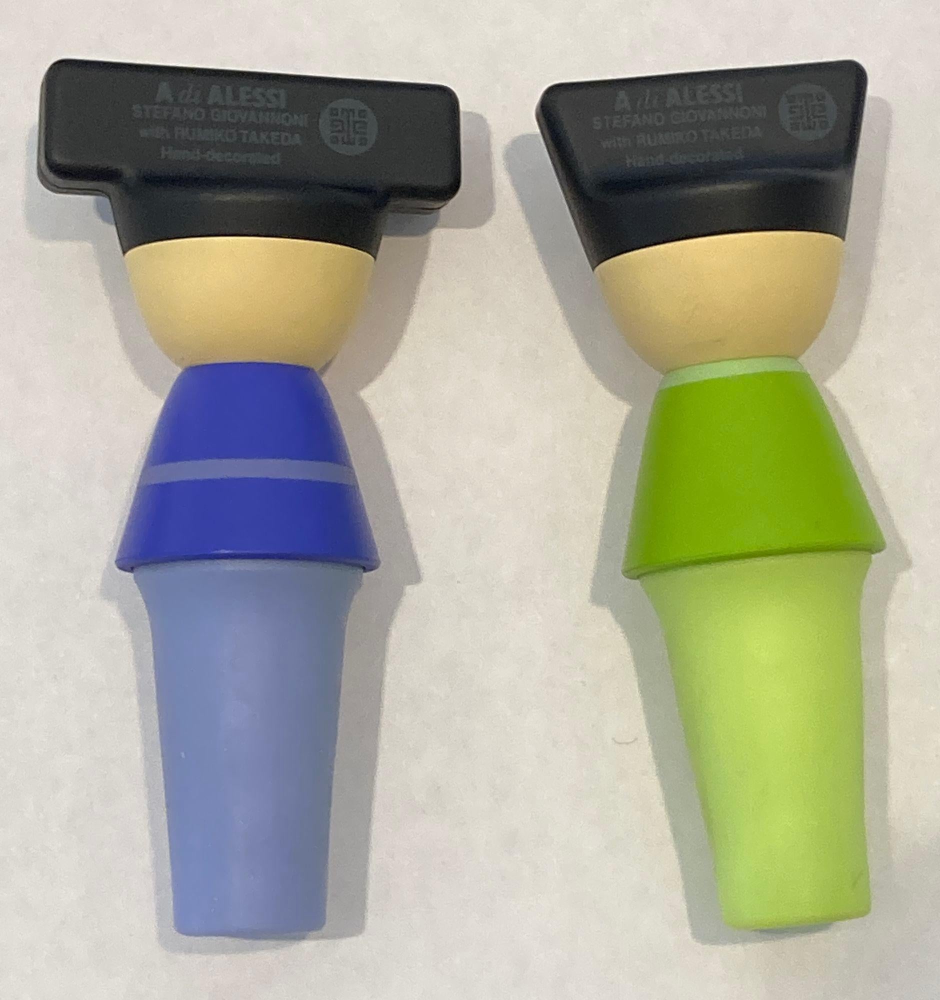 Juego de 2 tapones para botellas A di Alessi King y Queen Chin en azul y verde Resina en venta