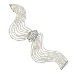 A diamond and cultured pearl chocker necklace