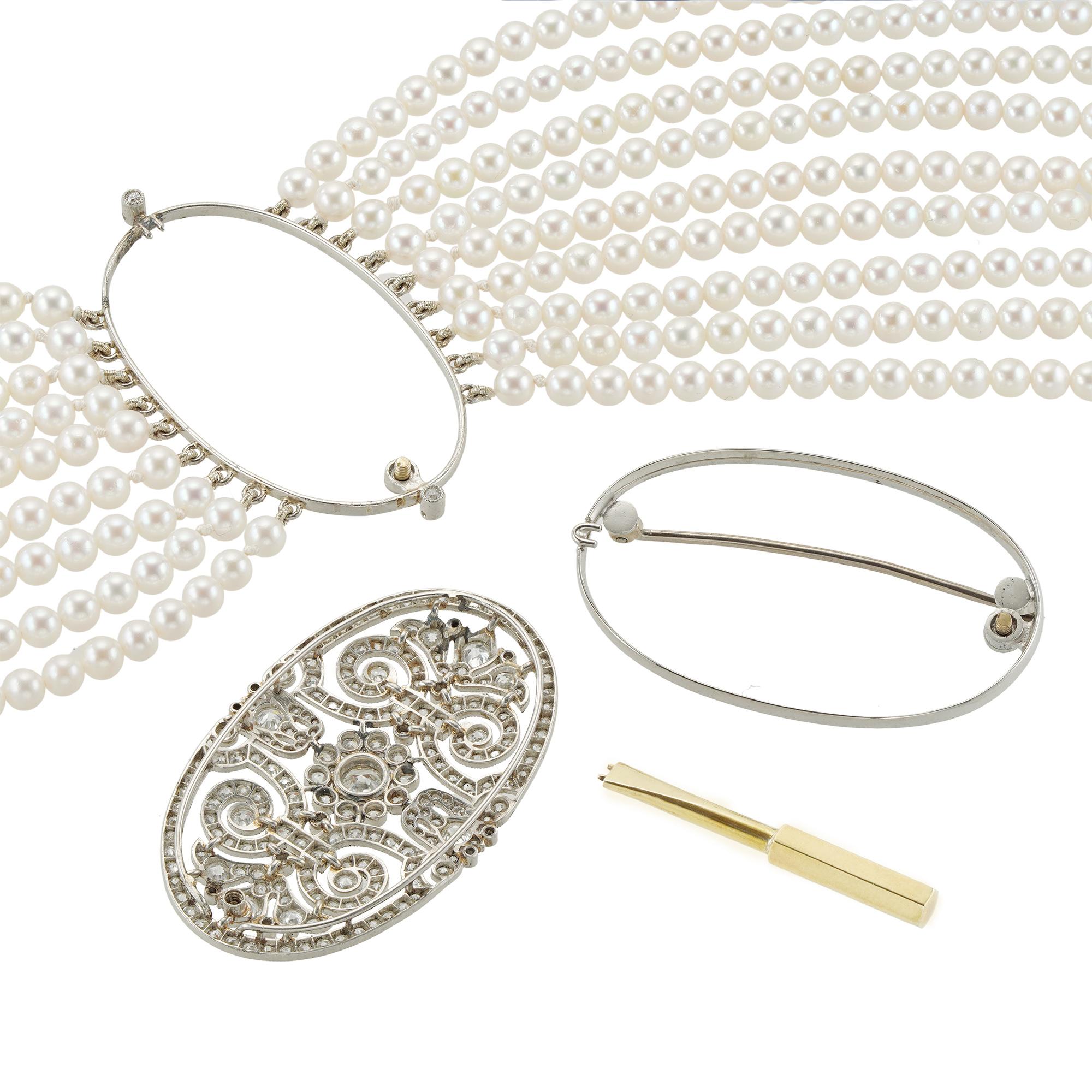 Halskette mit Diamanten und Zuchtperlen im Zustand „Gut“ im Angebot in London, GB
