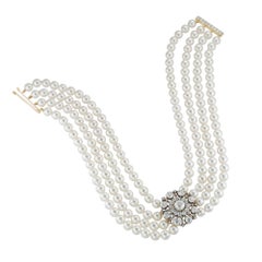 A Diamond And Cultured Pearl Choker Necklace