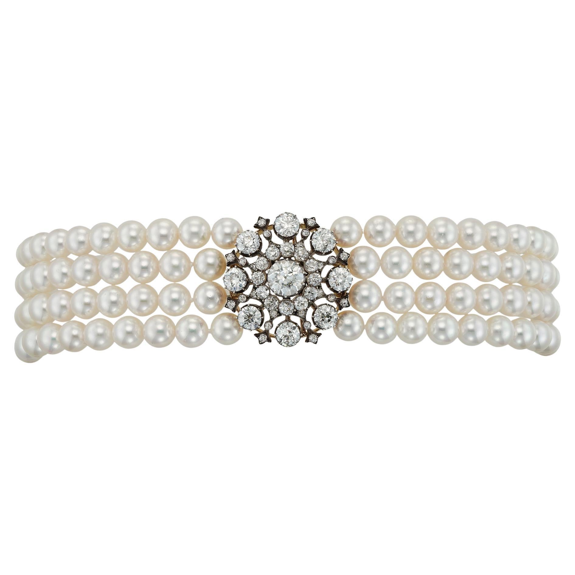 A Diamond And Cultured Pearl Choker Necklace