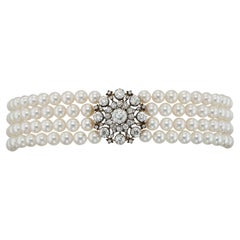 A Diamond And Cultured Pearl Choker Necklace