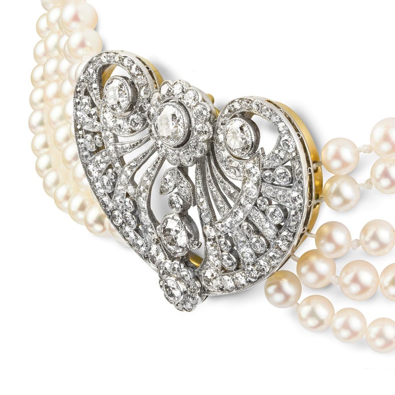 Diamond and Cultured Pearl Necklace For Sale at 1stDibs