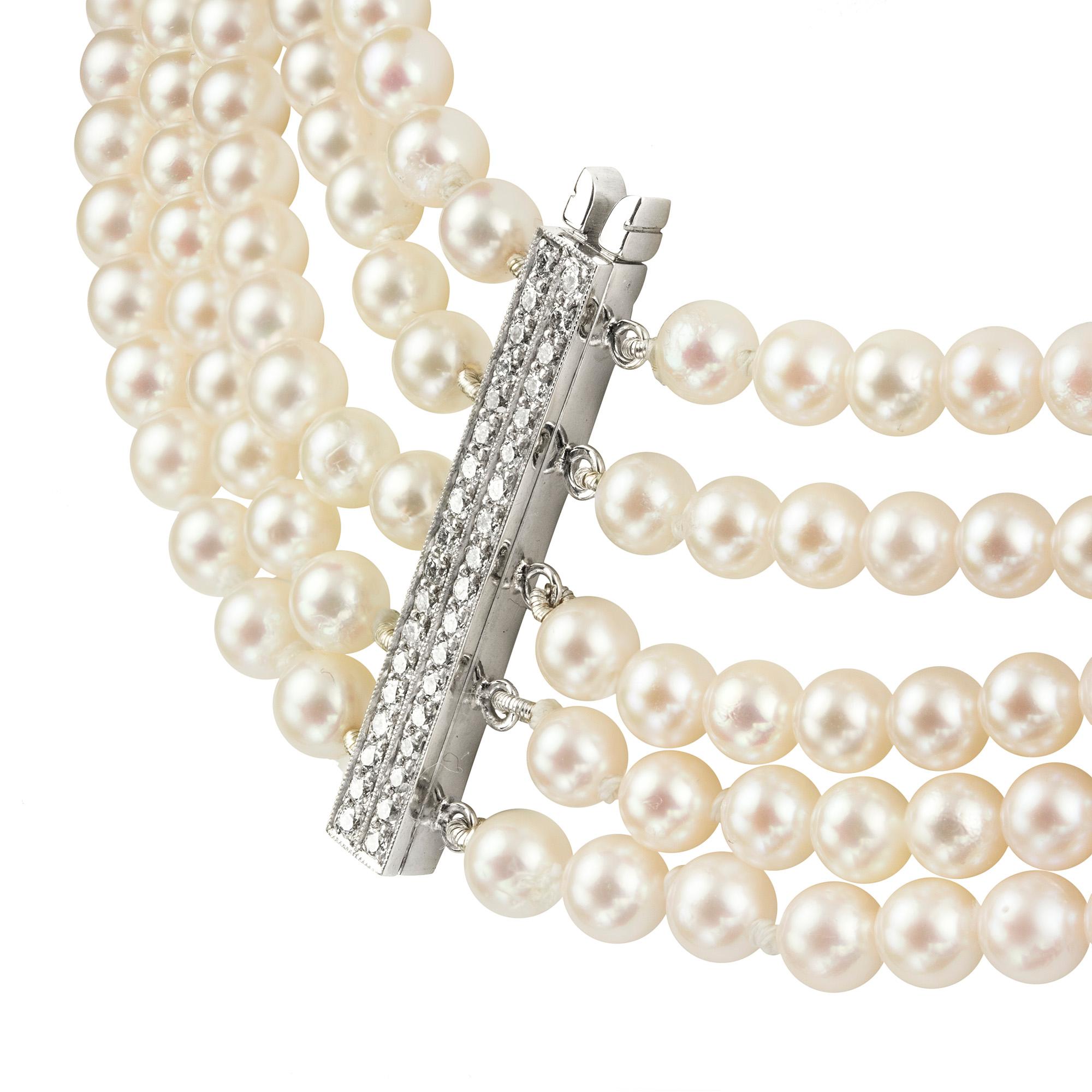 Diamond and Cultured Pearl Necklace In Excellent Condition For Sale In London, GB