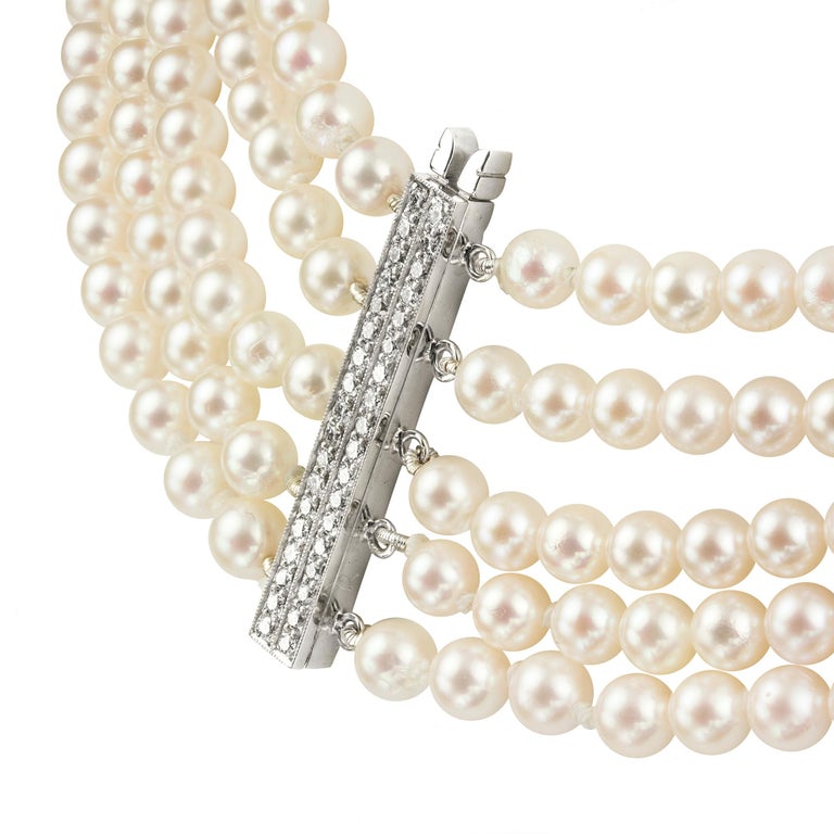 Diamond and Cultured Pearl Necklace For Sale at 1stDibs