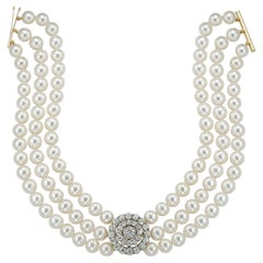 Vintage Diamond and Cultured Pearl Necklace