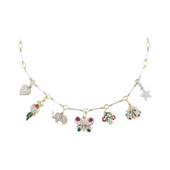 Diamond and Gem-Set Charm Necklace