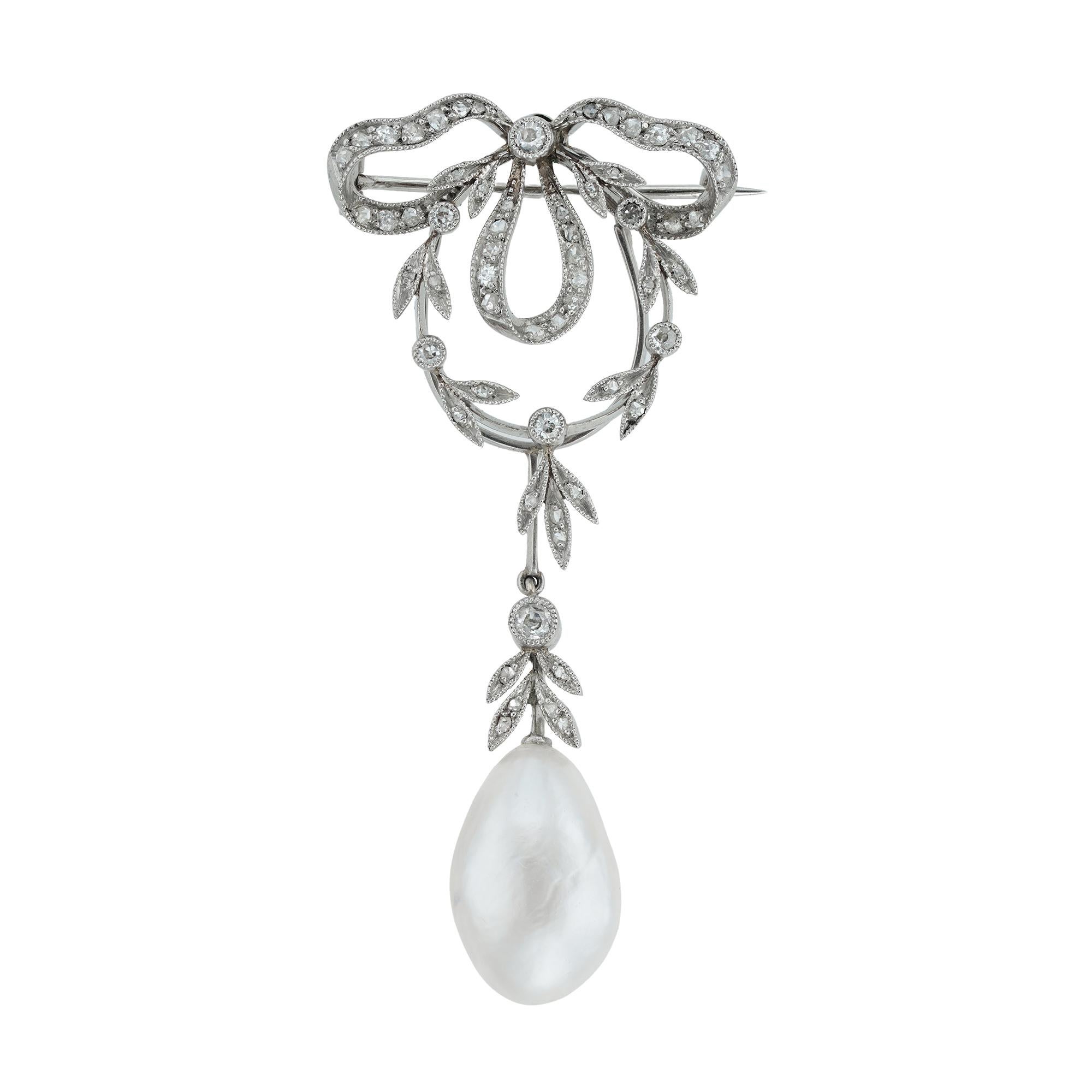 Belle Époque Collier de diamants et de perles naturelles par Marret Frères en vente