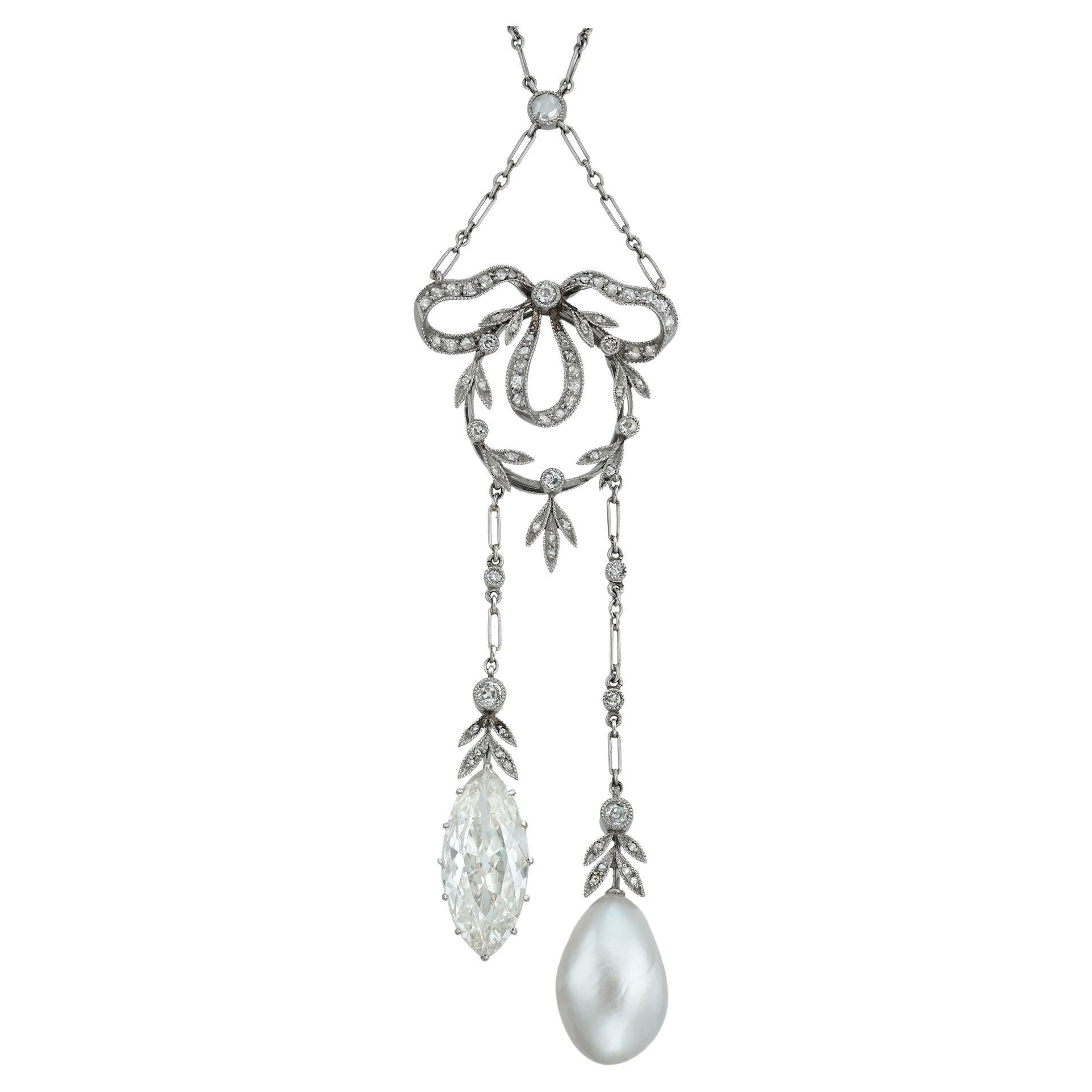Collier de diamants et de perles naturelles par Marret Frères en vente