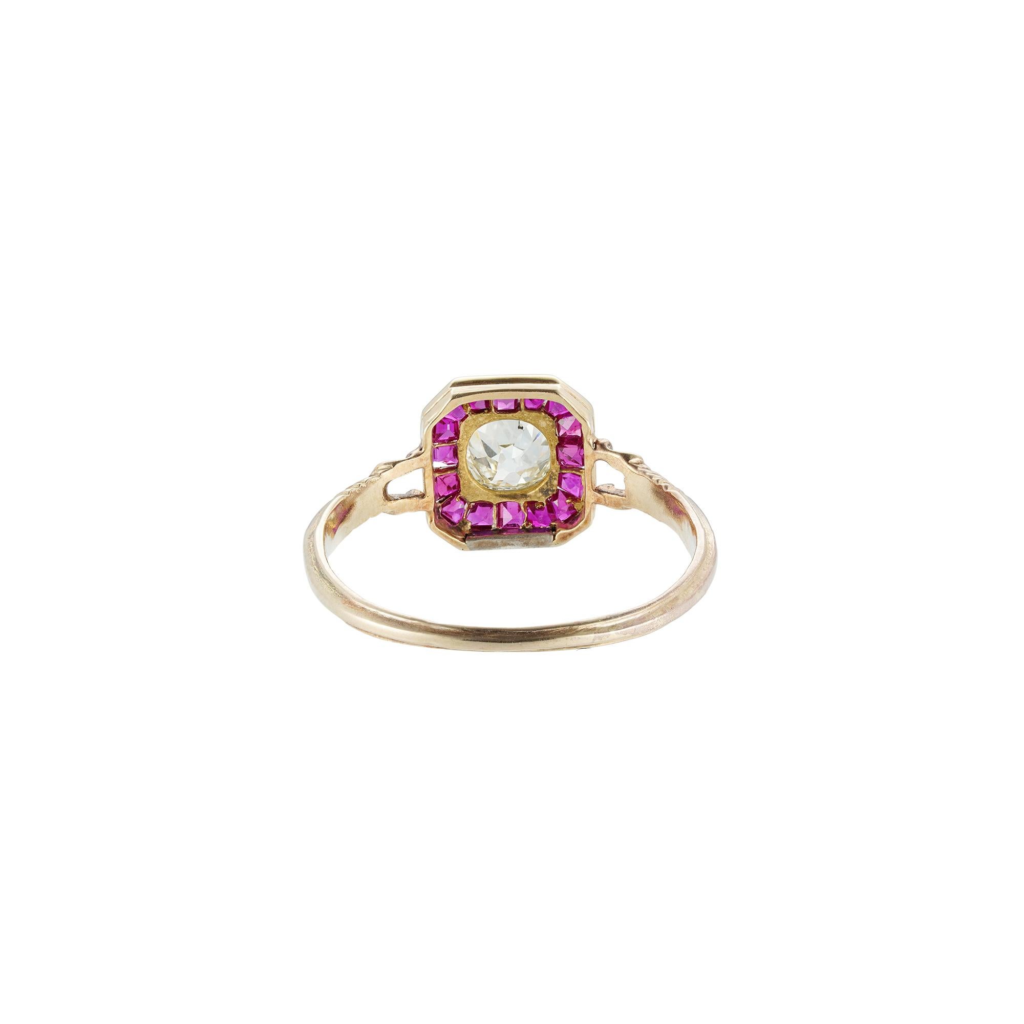 Art Deco Diamond and Ruby Octagonal Cluster Ring