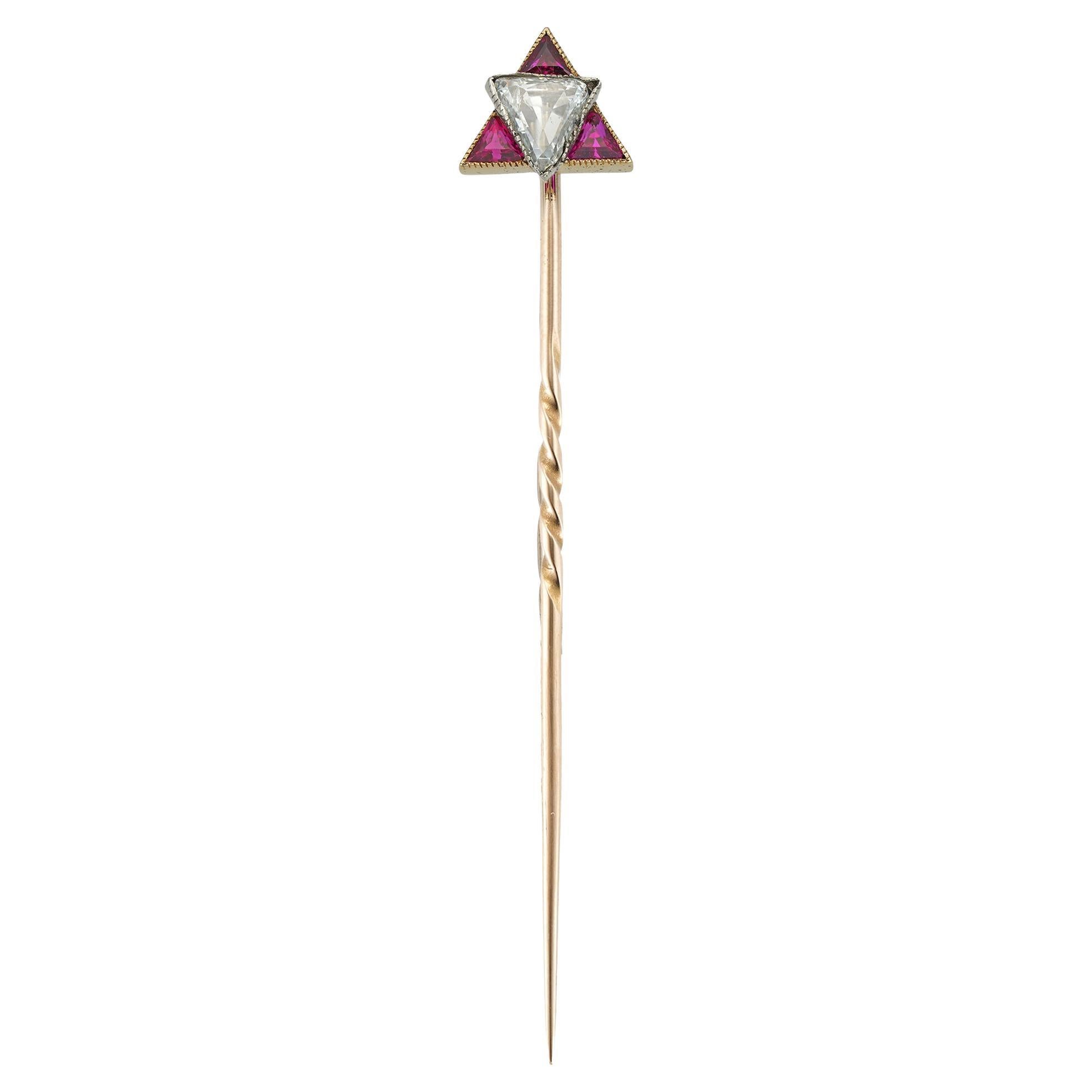A Diamond And Ruby Star Of David Stick-pin