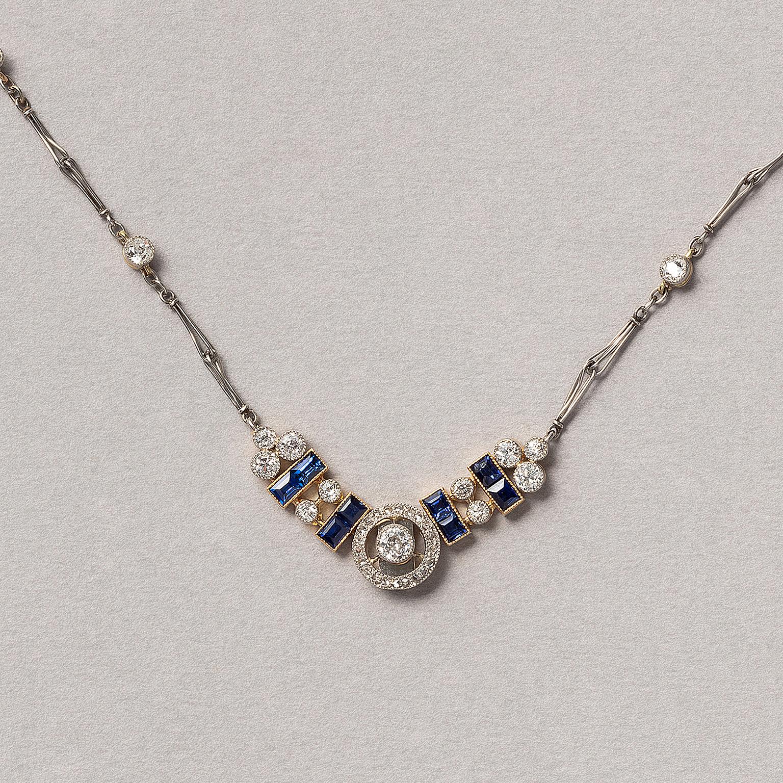 A Diamond and Sapphire necklace or Pendant or Brooch In Good Condition In Amsterdam, NL