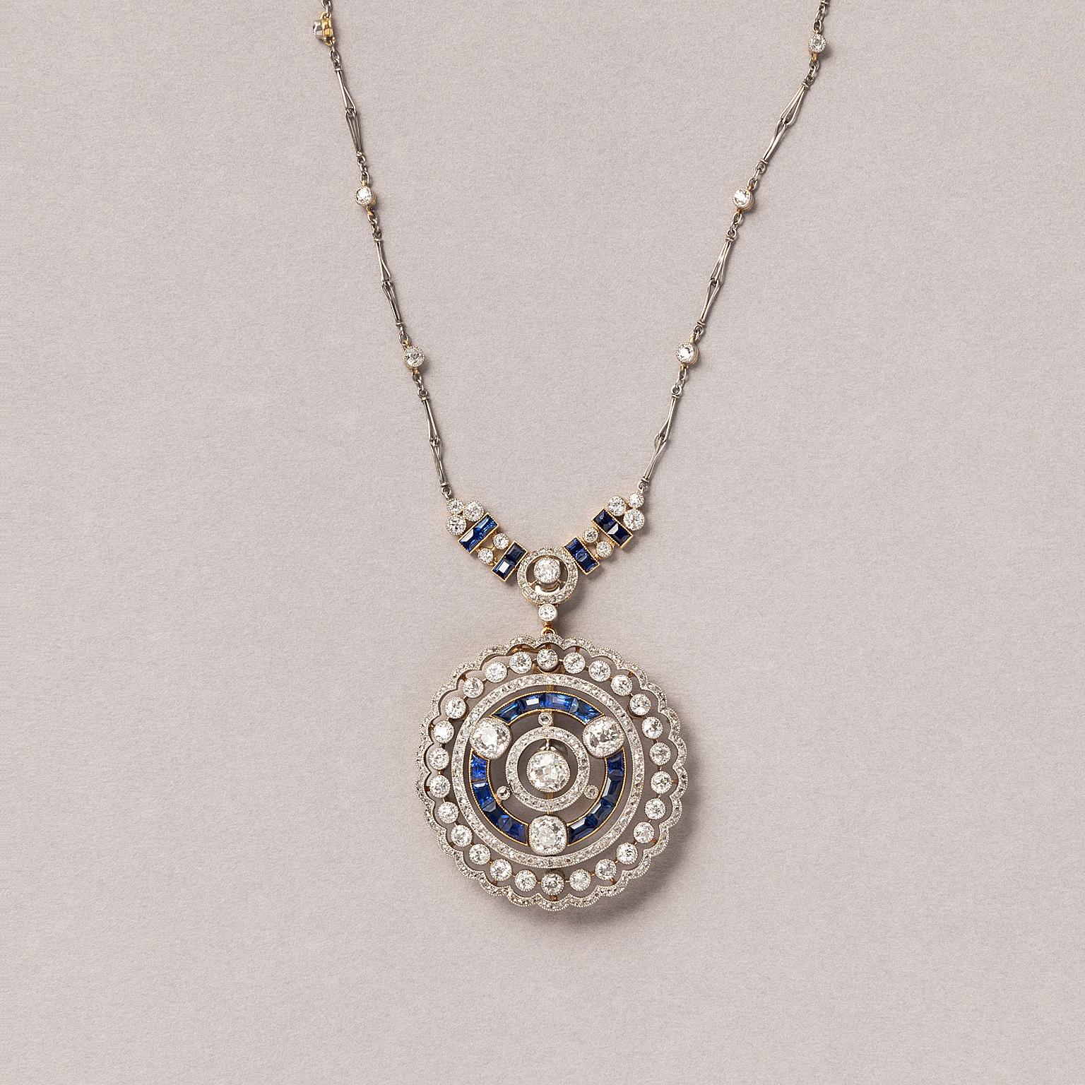 Women's or Men's A Diamond and Sapphire necklace or Pendant or Brooch
