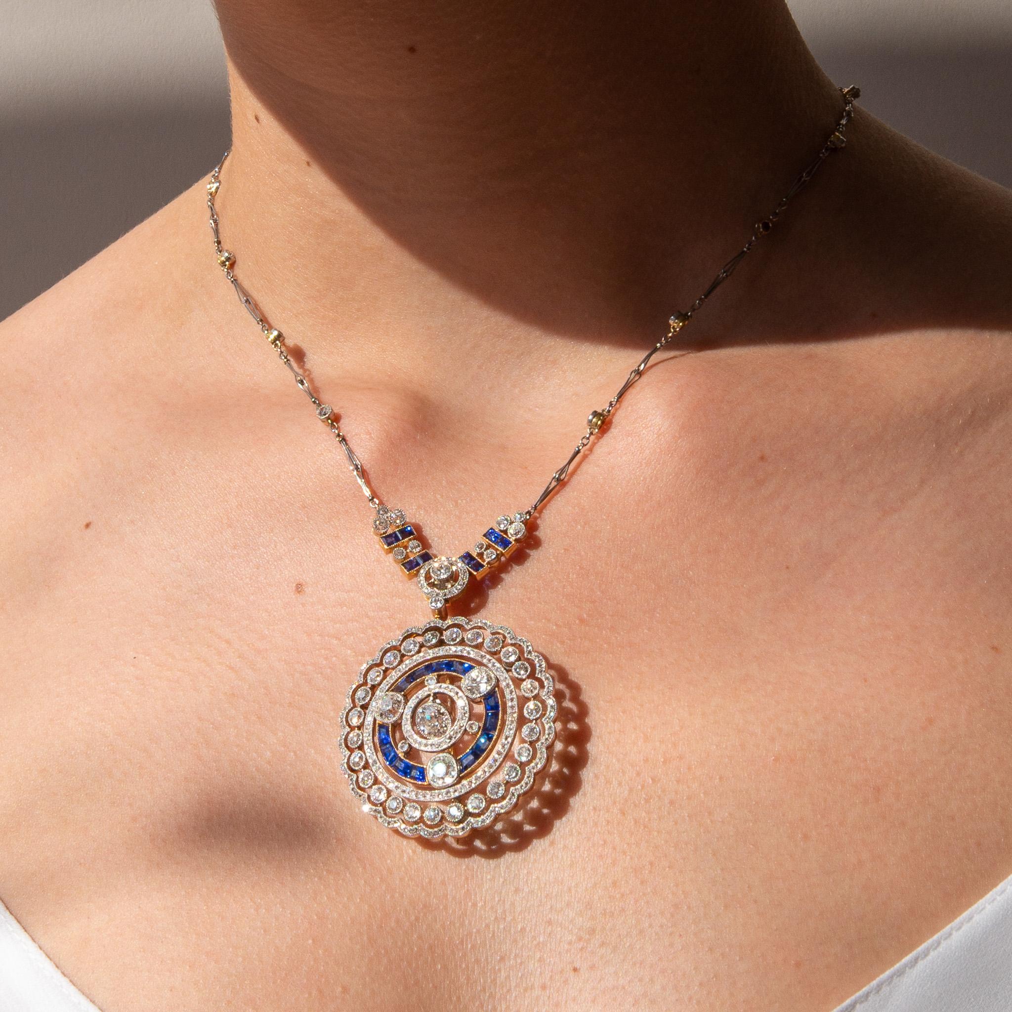 A Diamond and Sapphire necklace or Pendant or Brooch 2