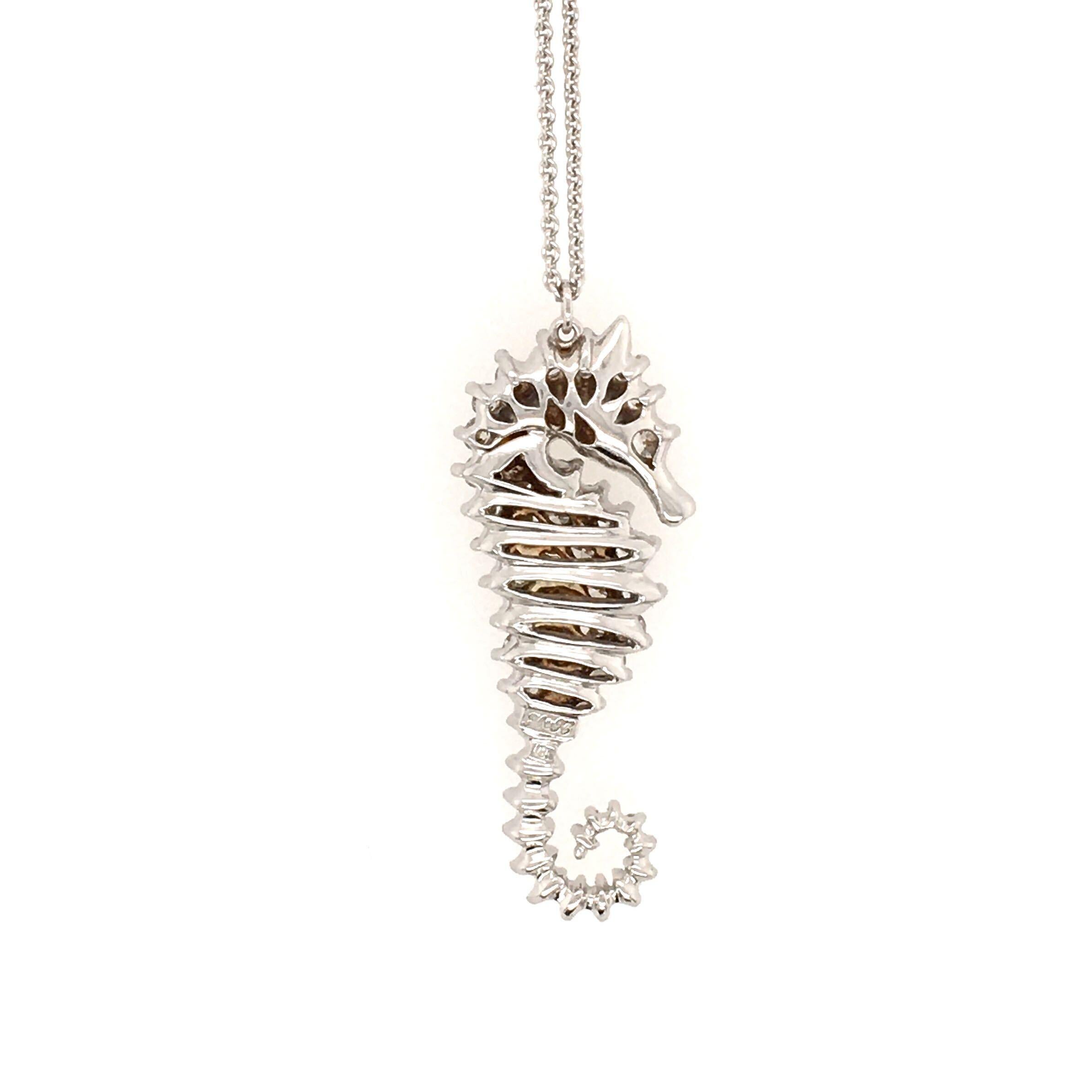 Diamond and White Gold Sea Horse Pendant Necklace In Excellent Condition In New York, NY