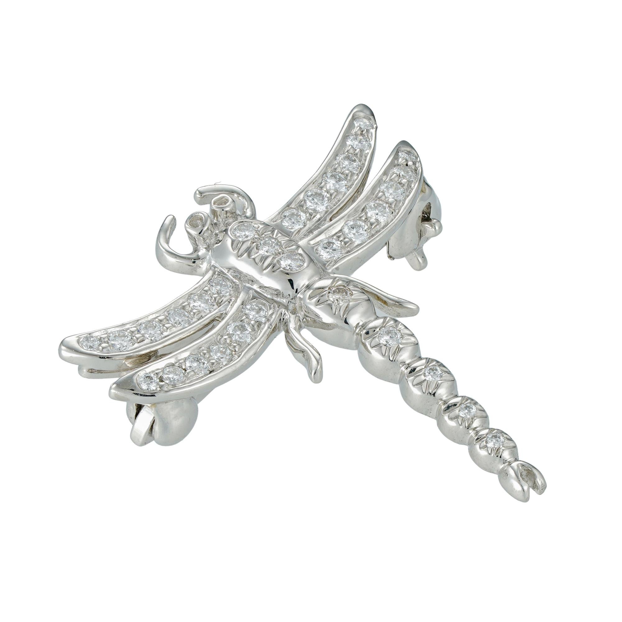 A diamond dragonfly brooch by Tiffany & Co, set with thirty-two round brilliant-cut diamonds estimated to weigh 0.5 carats in total, all set in platinum mount, signed Tiffany & Co, hallmarked platinum 950 London 2014, measuring approximately 2.1 x