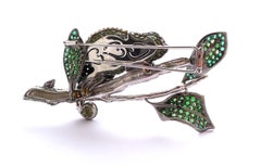 Diamond, Emerald Cameleon Brooch Set in Silver and 18 Karat Blackened Gold