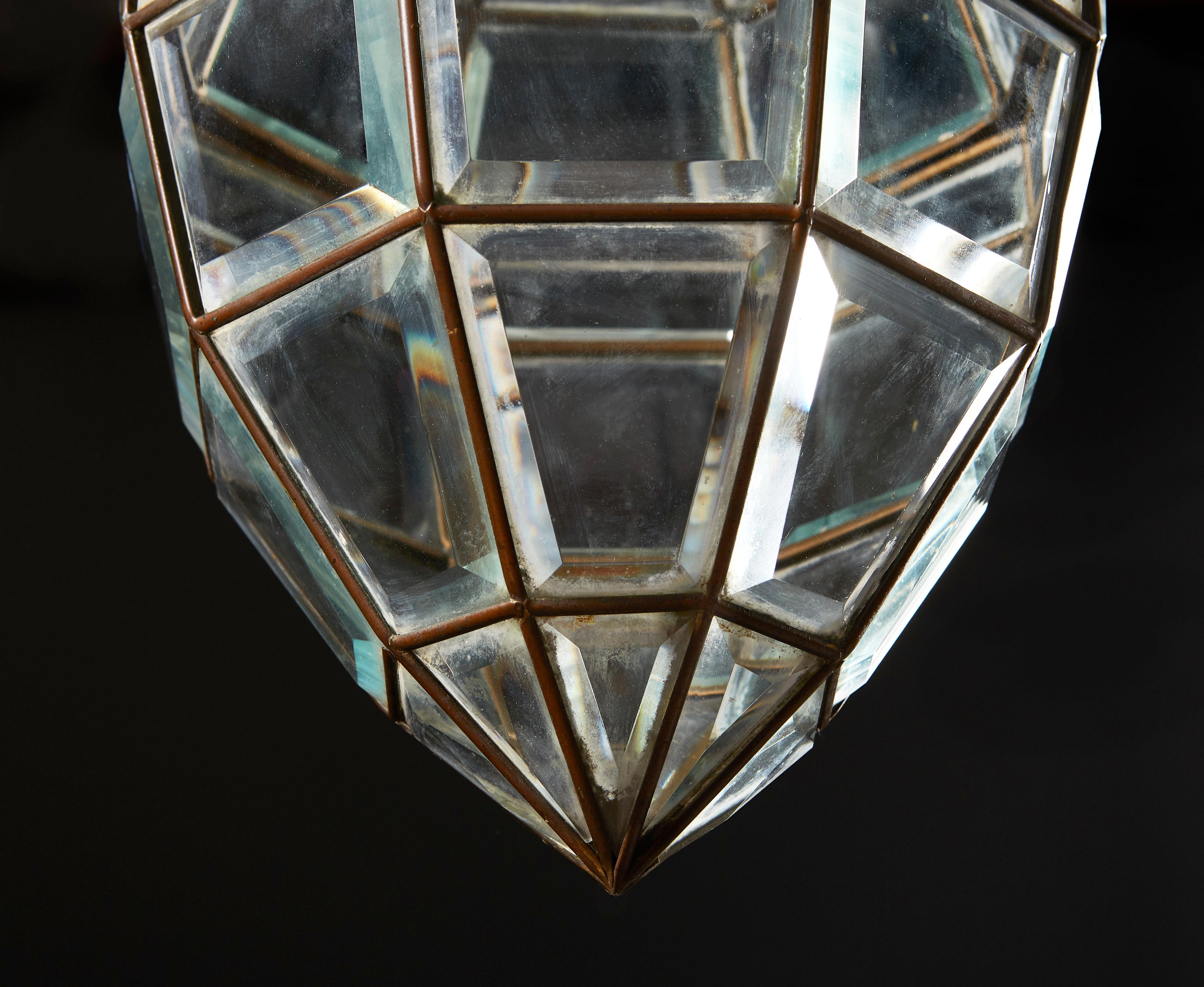 A Diamond Form Glass Pendant Hanging Light In Good Condition In London, GB