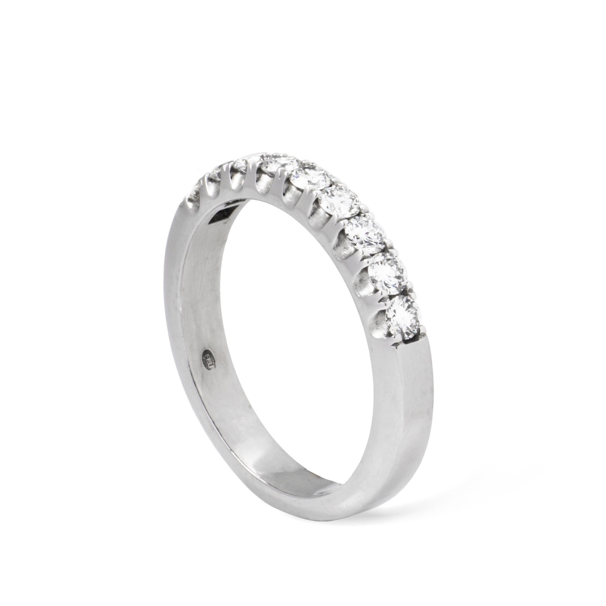A diamond half eternity ring, the nine round brilliant-cut diamonds, weighing 0.50 carats in total, claw-set to a platinum mount, gross weight 5.9 grams, hallmarked platinum, London 2018. NRV

A simple and sleek diamond set half eternity band. This