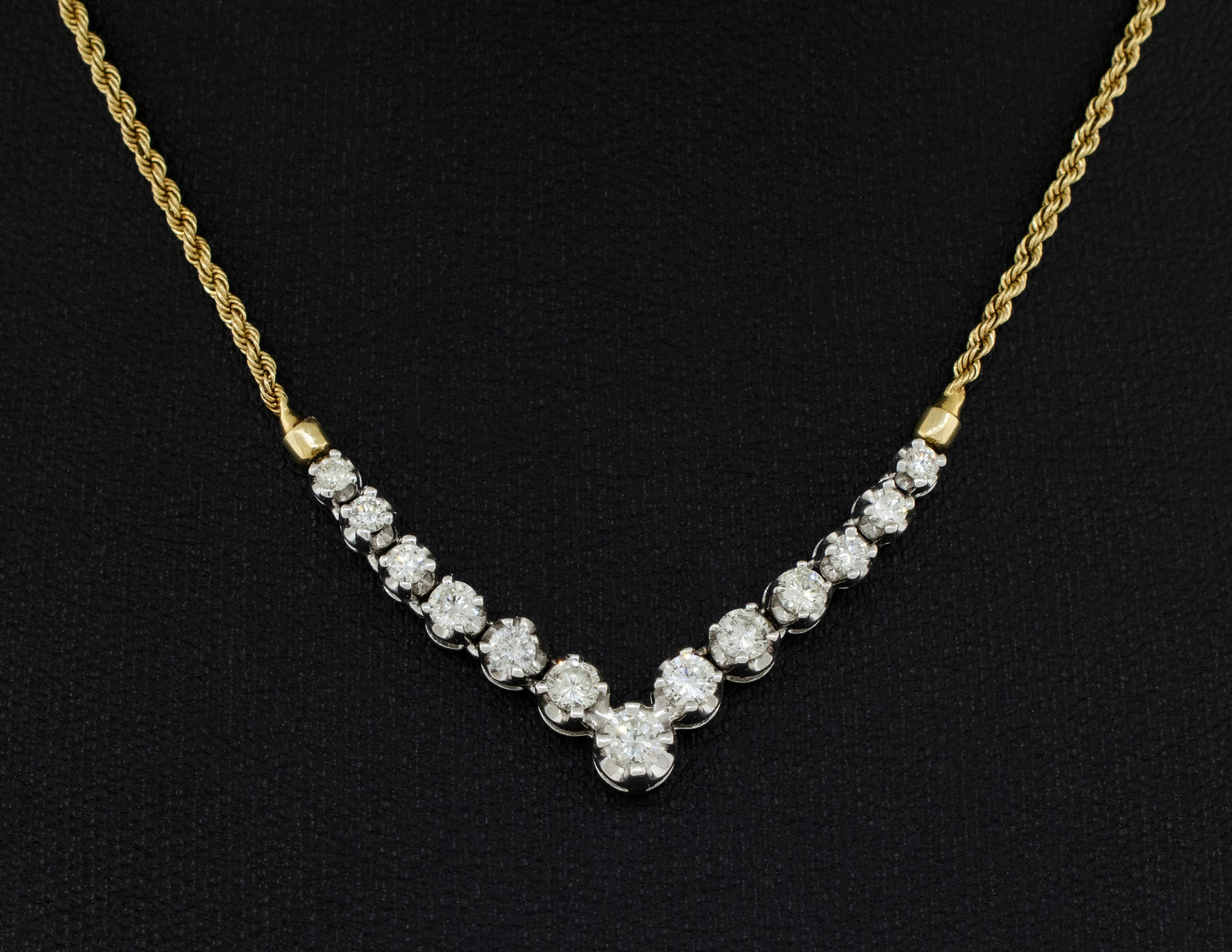 Contemporary A Diamond Necklace made of 14k Yellow Gold and White Gold For Sale