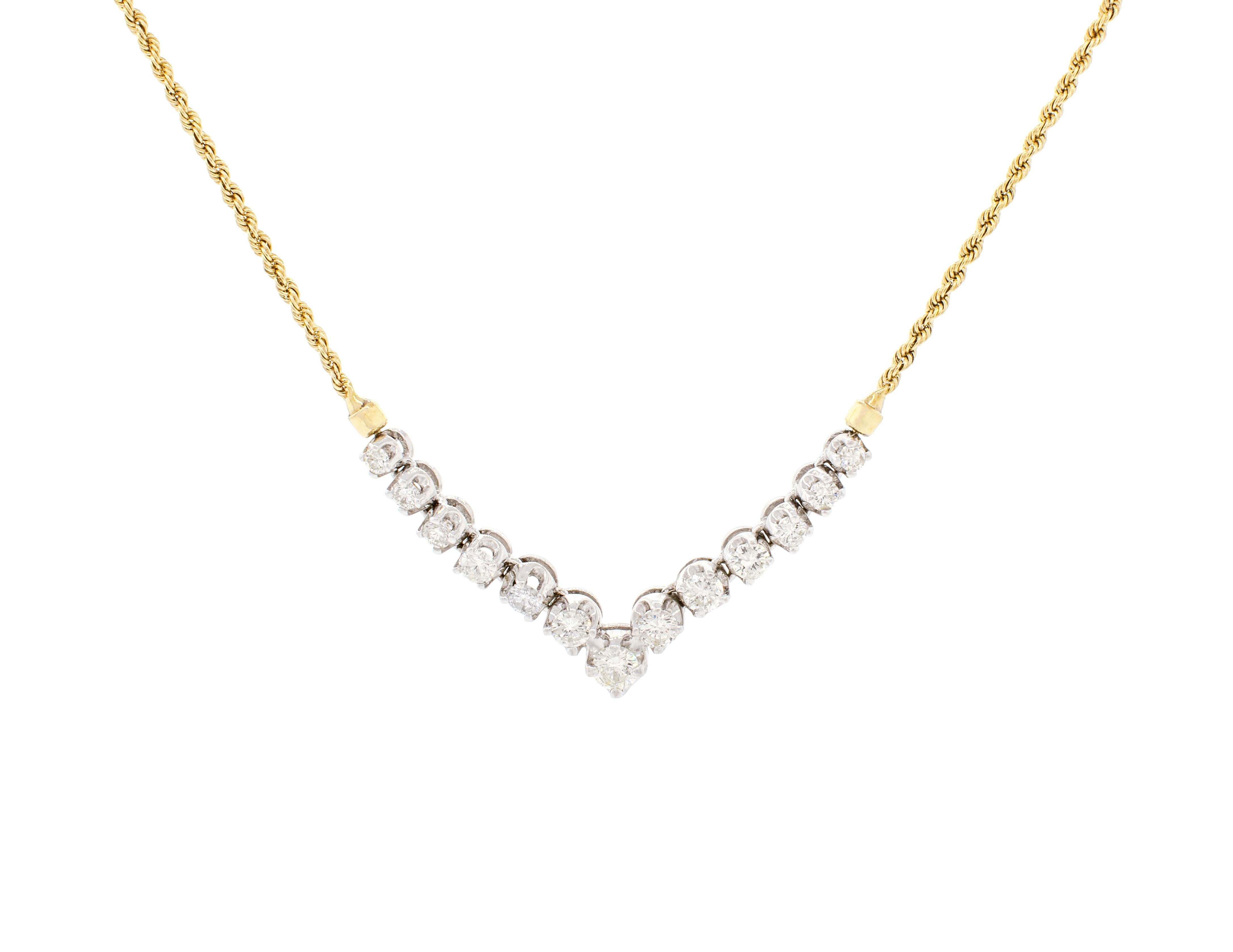 A Diamond Necklace made of 14k Yellow Gold and White Gold In Good Condition For Sale In Boone, NC
