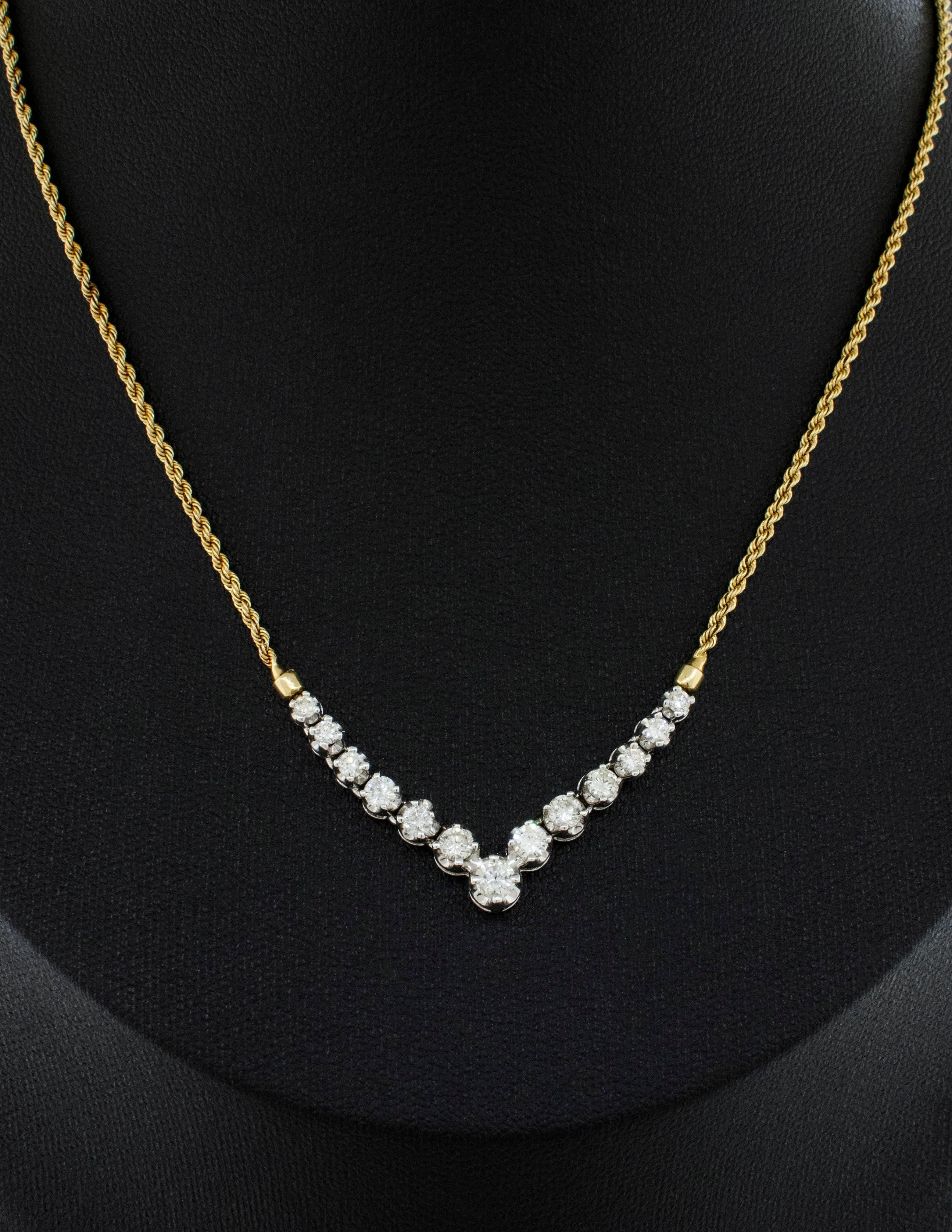 Women's A Diamond Necklace made of 14k Yellow Gold and White Gold For Sale