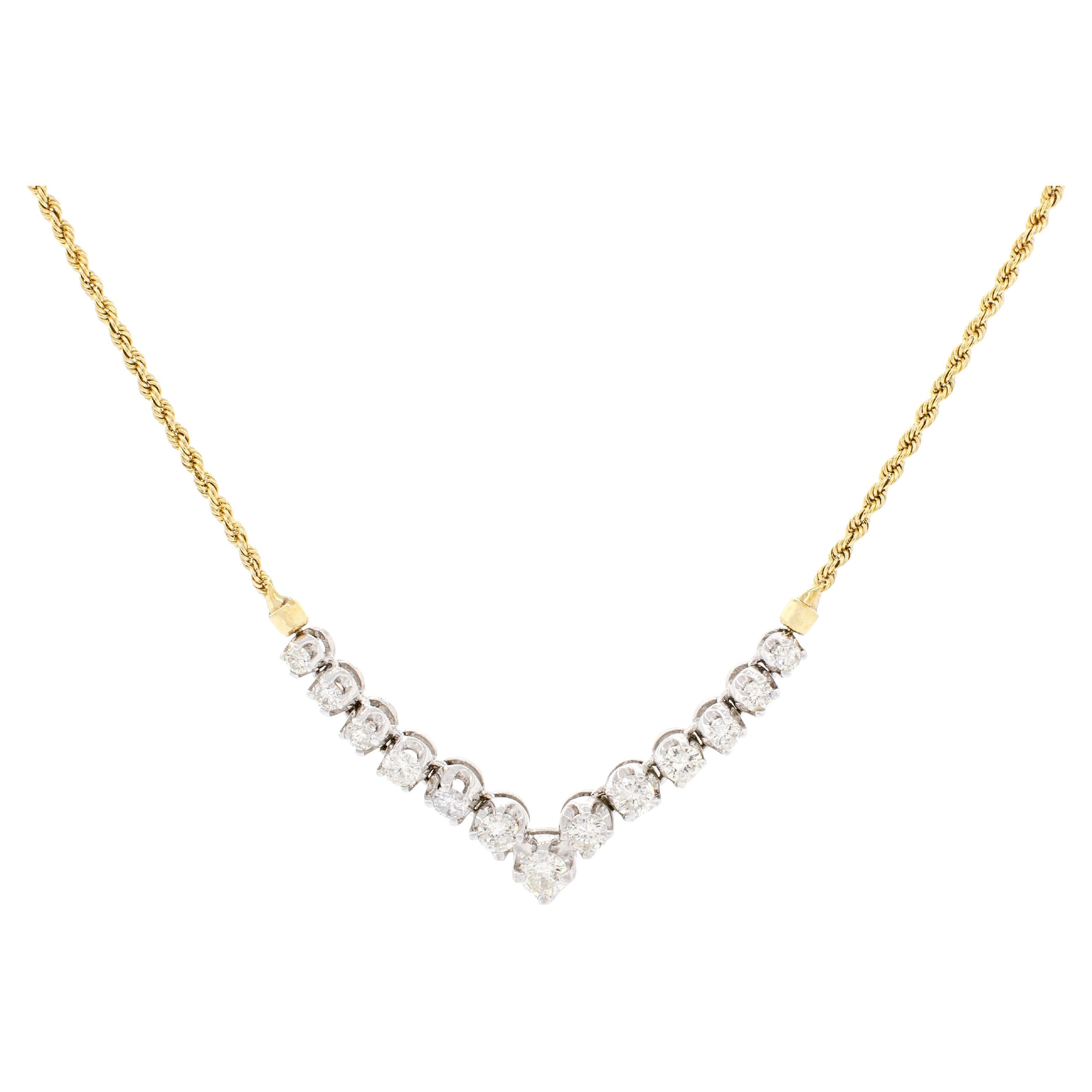 A Diamond Necklace made of 14k Yellow Gold and White Gold