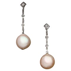 Diamond Pearl Platinum and White Gold Pair of Earrings