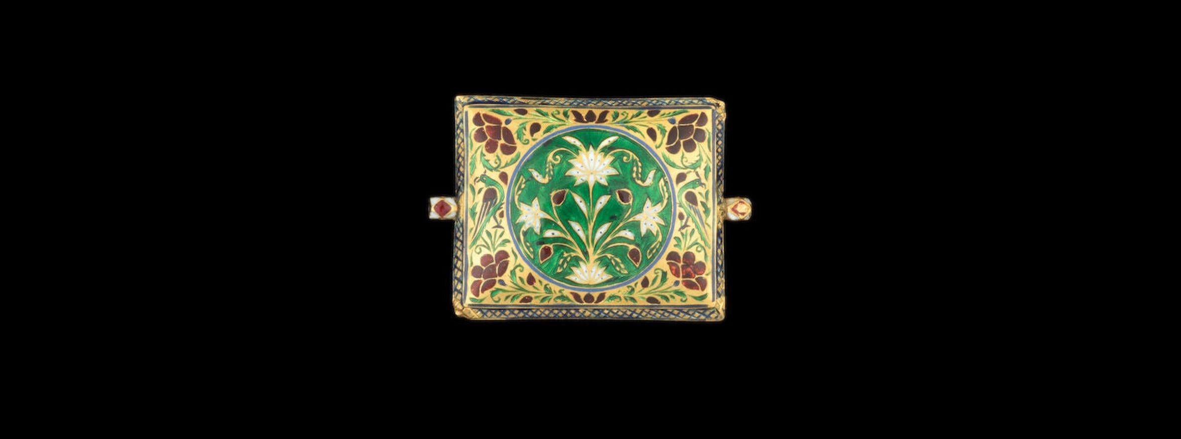 Rough Cut Diamond-Set Enamelled Gold Bazuband 'Armband', North India, 19th Century For Sale