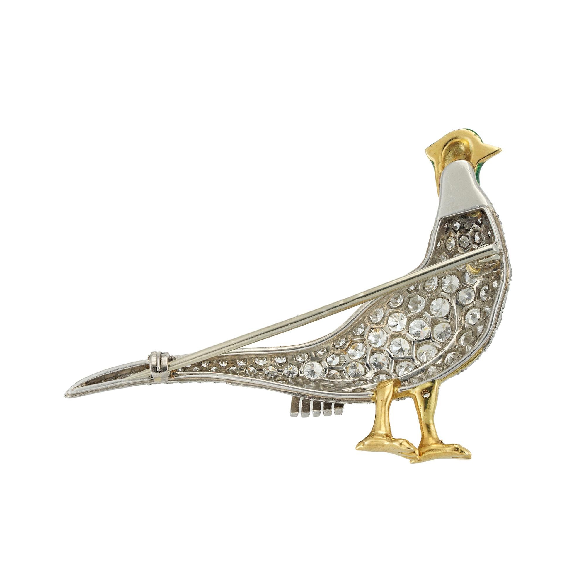 Brilliant Cut Diamond-Set Male Pheasant Brooch