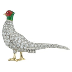Diamond-Set Male Pheasant Brooch