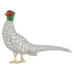 Une broche représentant un faisan mâle, sertie de diamants