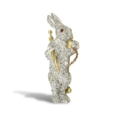 Diamond-Set White Rabbit Brooch